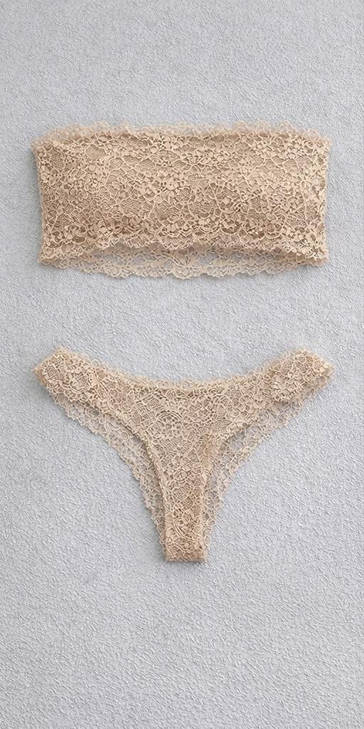 Bandeau et tanga en dentelle faites main